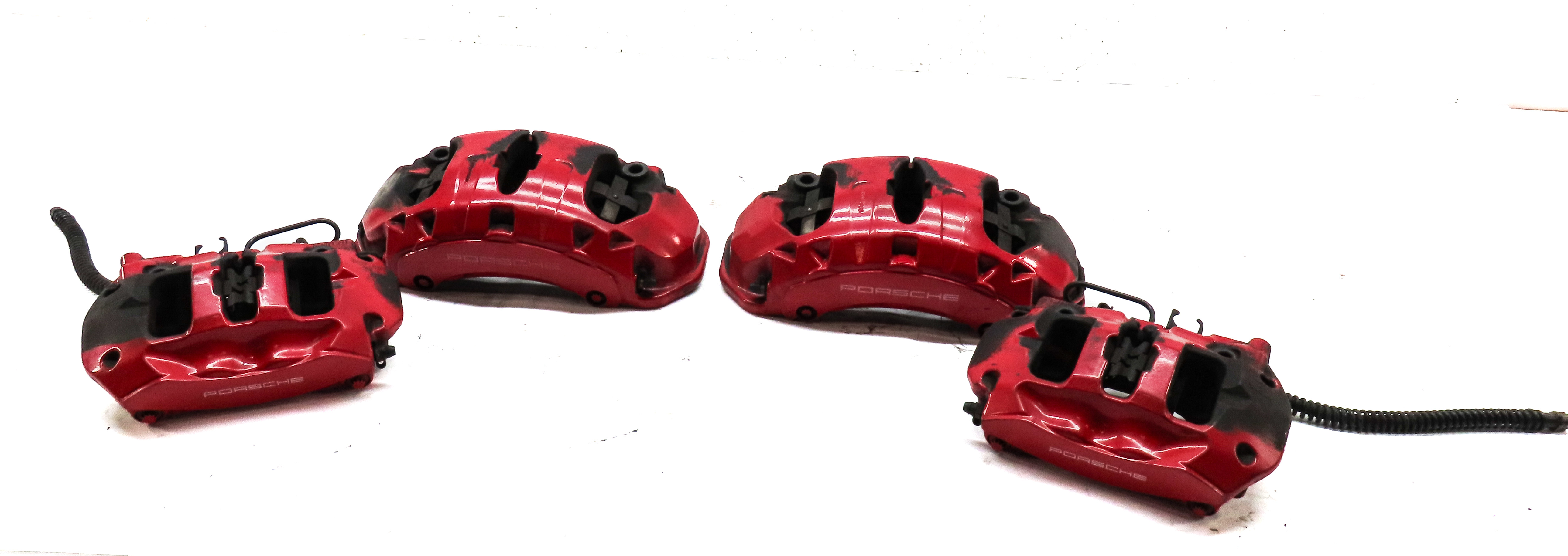 11-18 PORSCHE CAYENNE (958) TURBO FRONT & REAR BREMBO BRAKE CALIPER SET 4 (RED) — exact item pictured